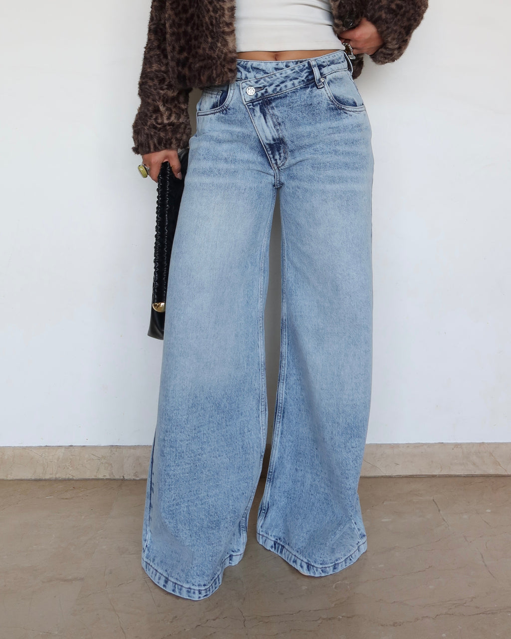 Asymmetric Belt Wide Leg Jeans — image 1