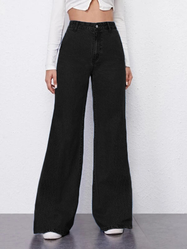 Black Plazo Fall Wide Leg High Rise Jeans — image 1