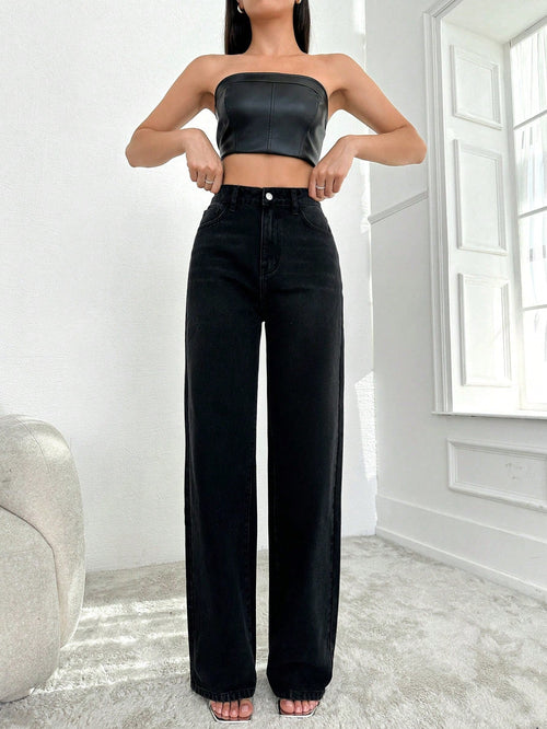 Blackish Super Rise Straight Leg Jeans — image 1