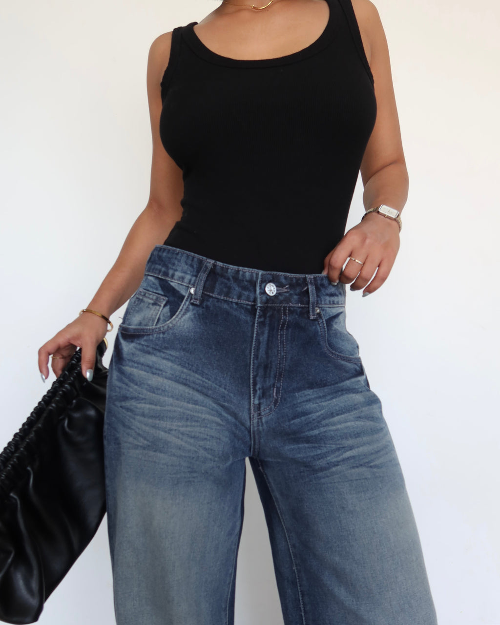 Blue Brushed Wide Leg Jeans — image 2