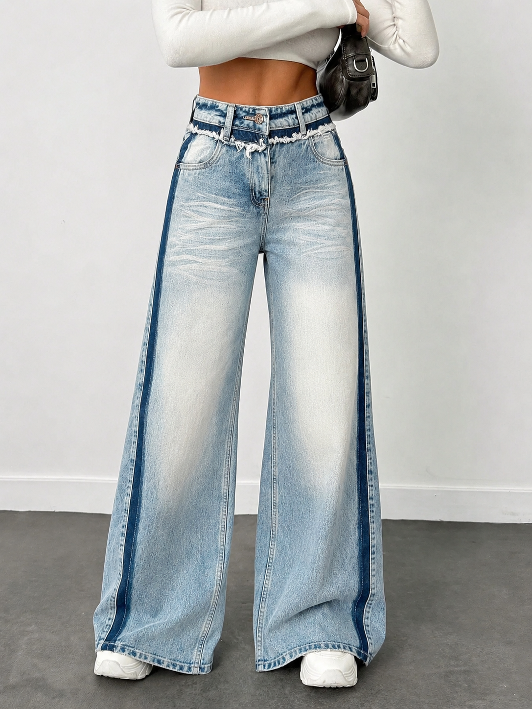 Blue Raw Track Extra Wide Leg Jeans — image 1