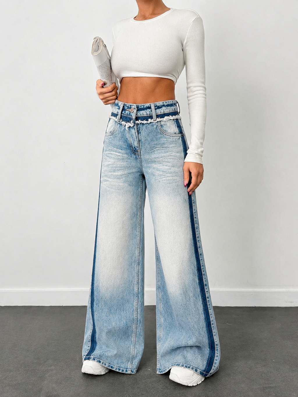 Blue Raw Track Extra Wide Leg Jeans — image 3