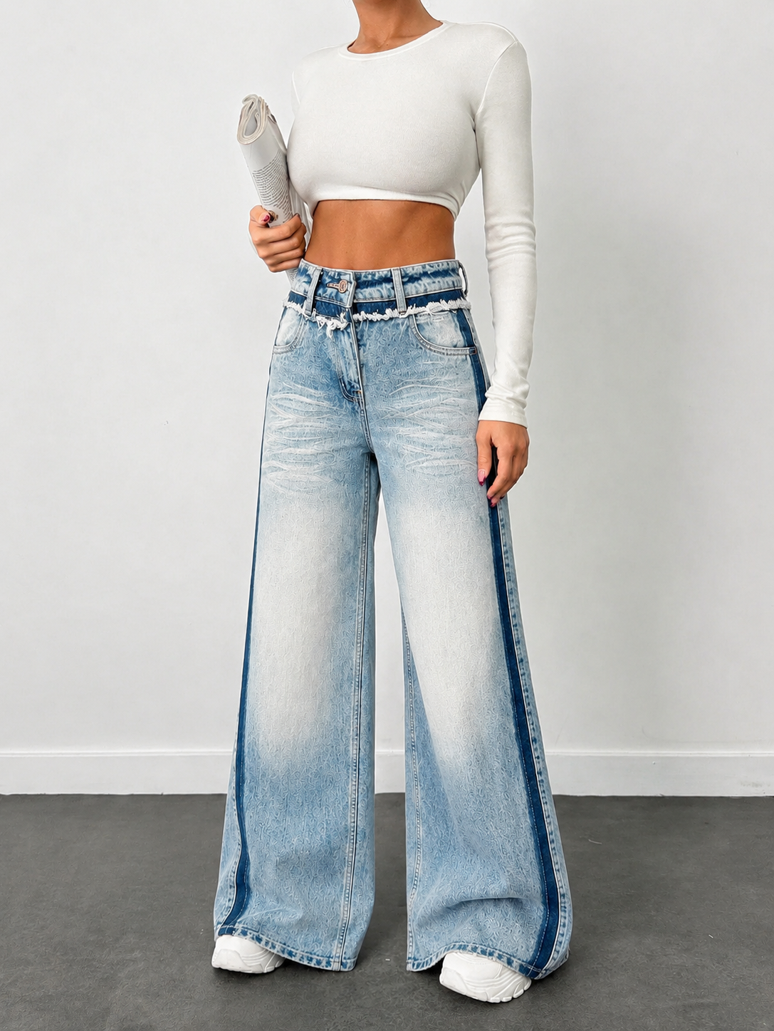 Blue Raw Track Extra Wide Leg Jeans — image 3