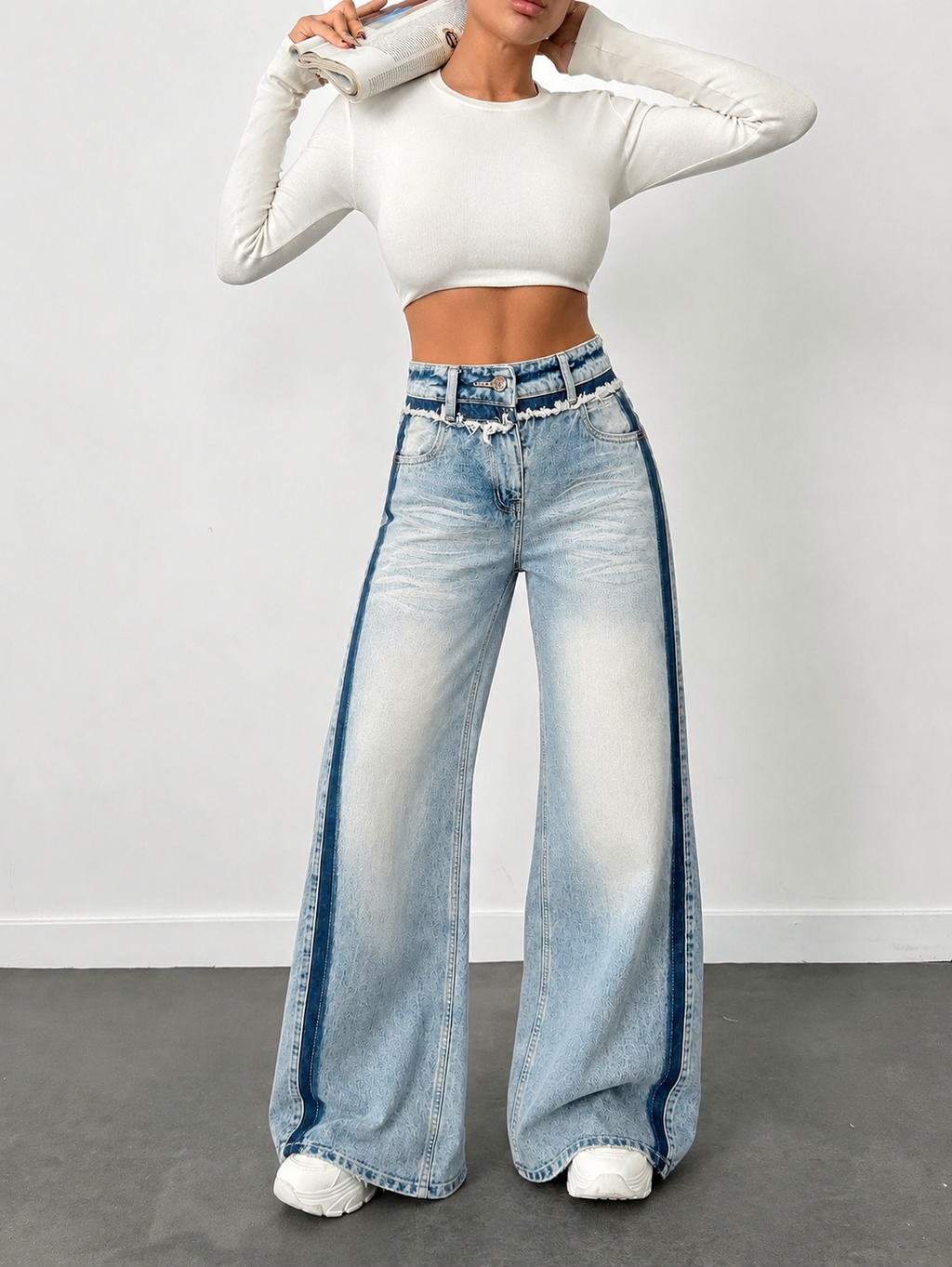 Blue Raw Track Extra Wide Leg Jeans — image 4