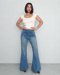 Bohemian Feels Raw Hem Stretch Flare Jeans — image 1