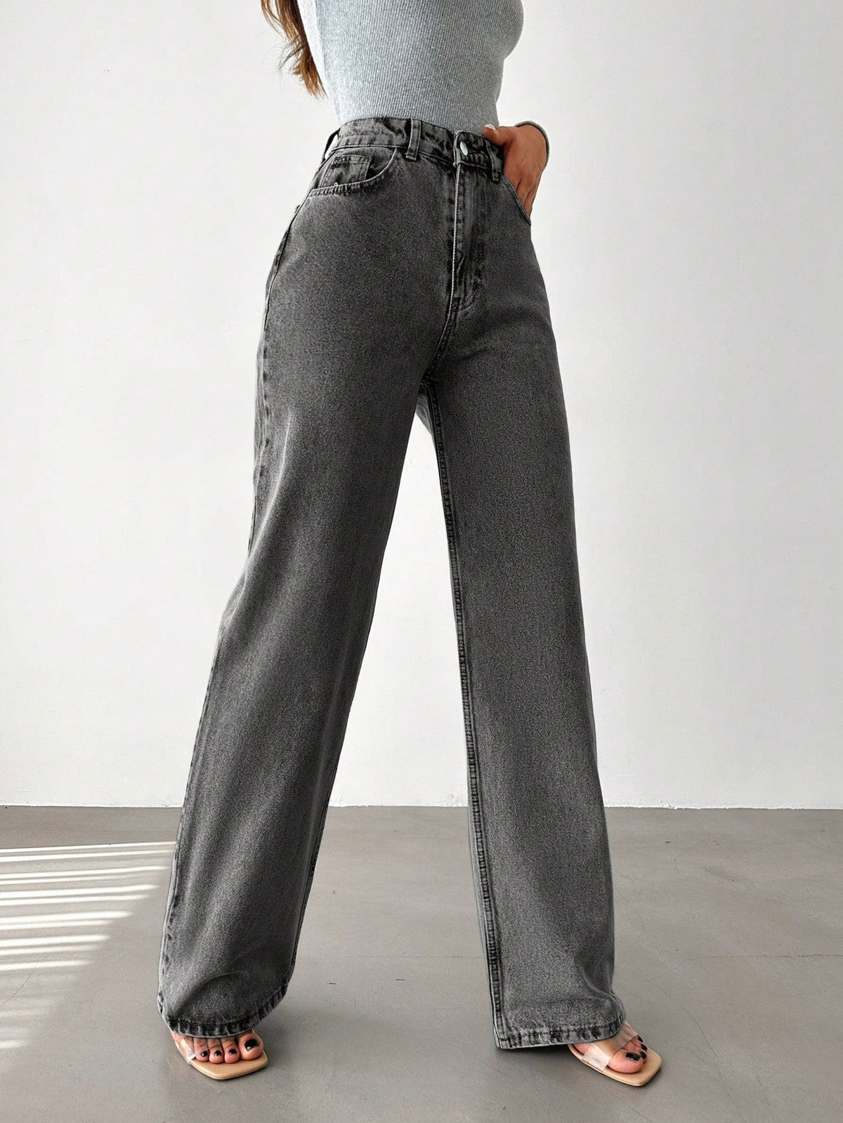 Charcoal Wide Leg High Rise Jeans — image 3