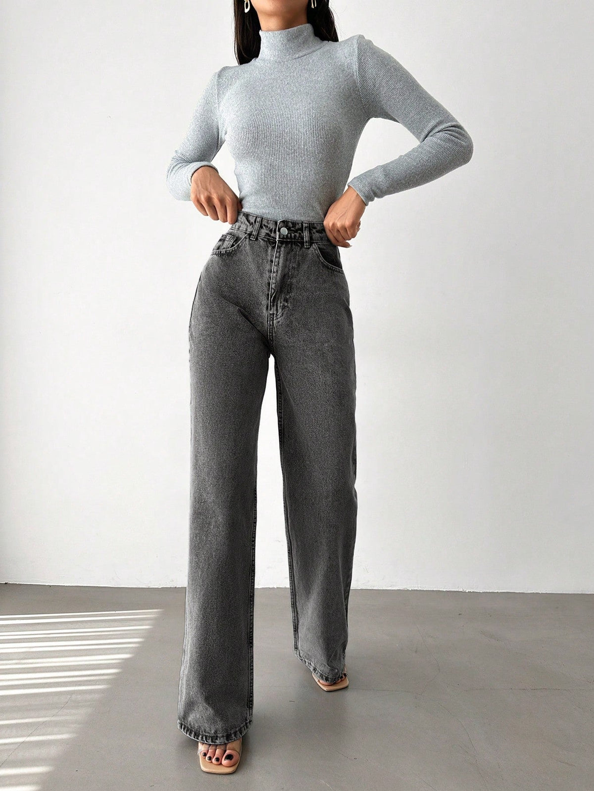 Charcoal Wide Leg High Rise Jeans — image 4