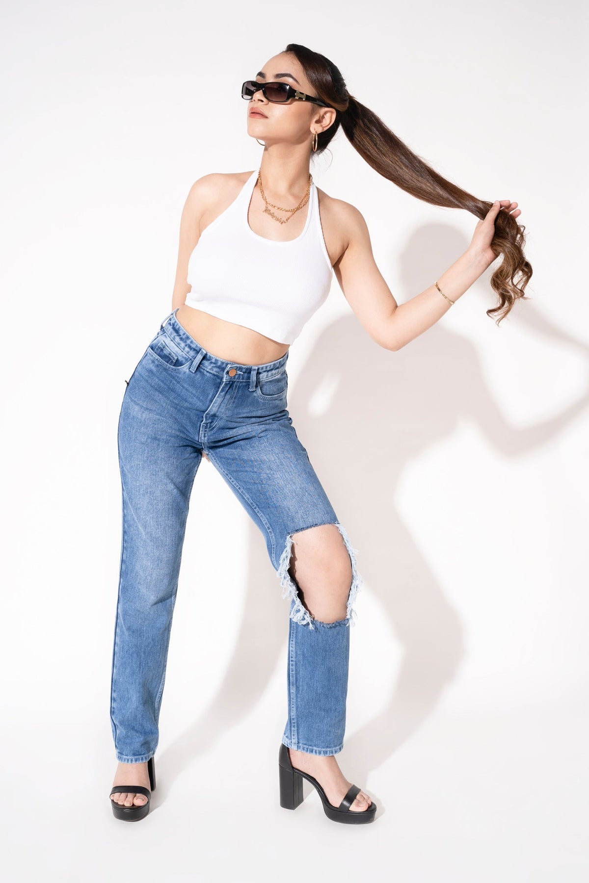 Cool Blue Open Knee Straight Leg Jeans — image 3