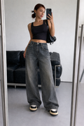 Grey Vintage Washed Wide Leg Baggy Jeans — image 1