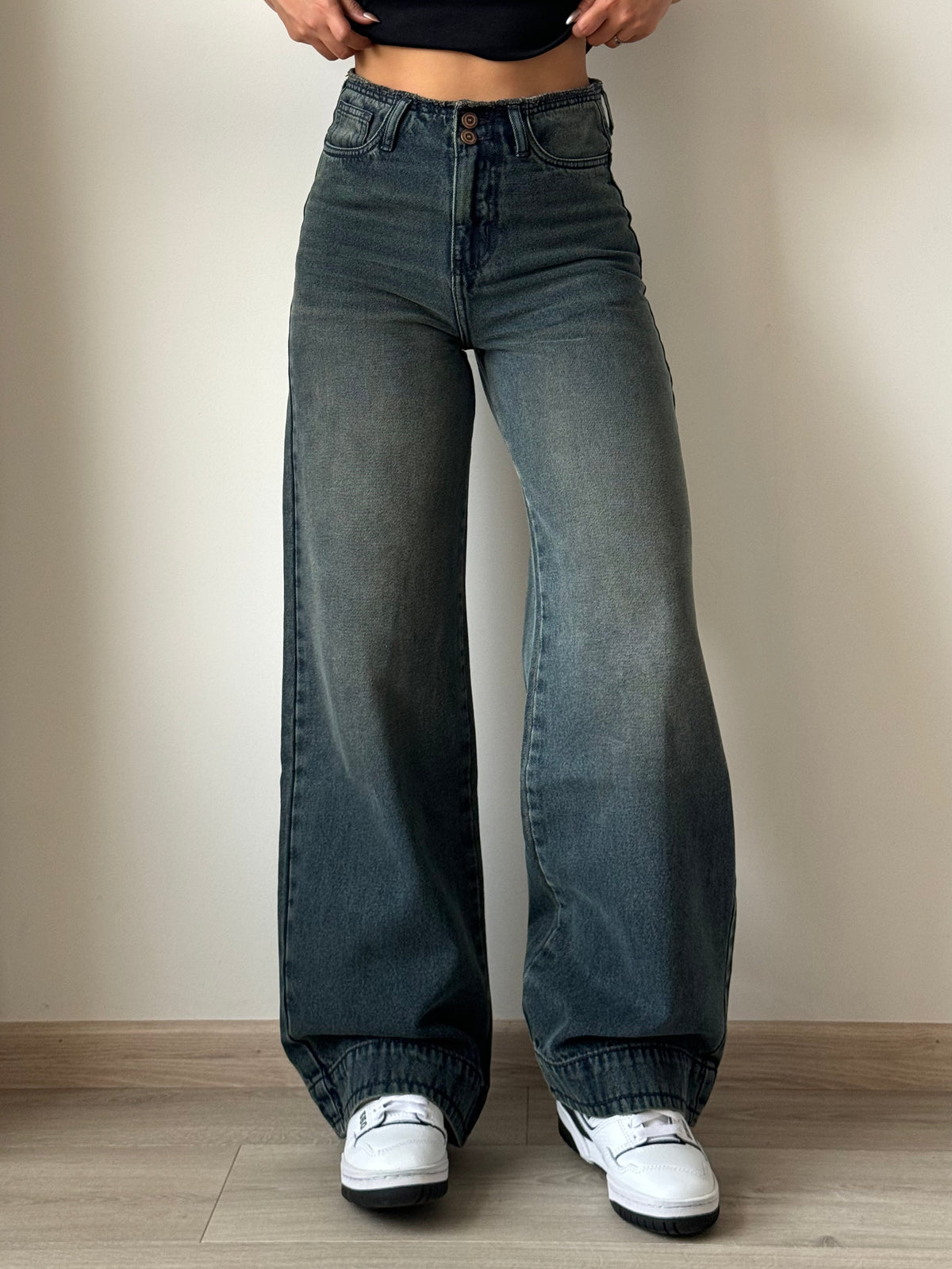 Grunge Edge Double Button High-Waisted Denim — image 1