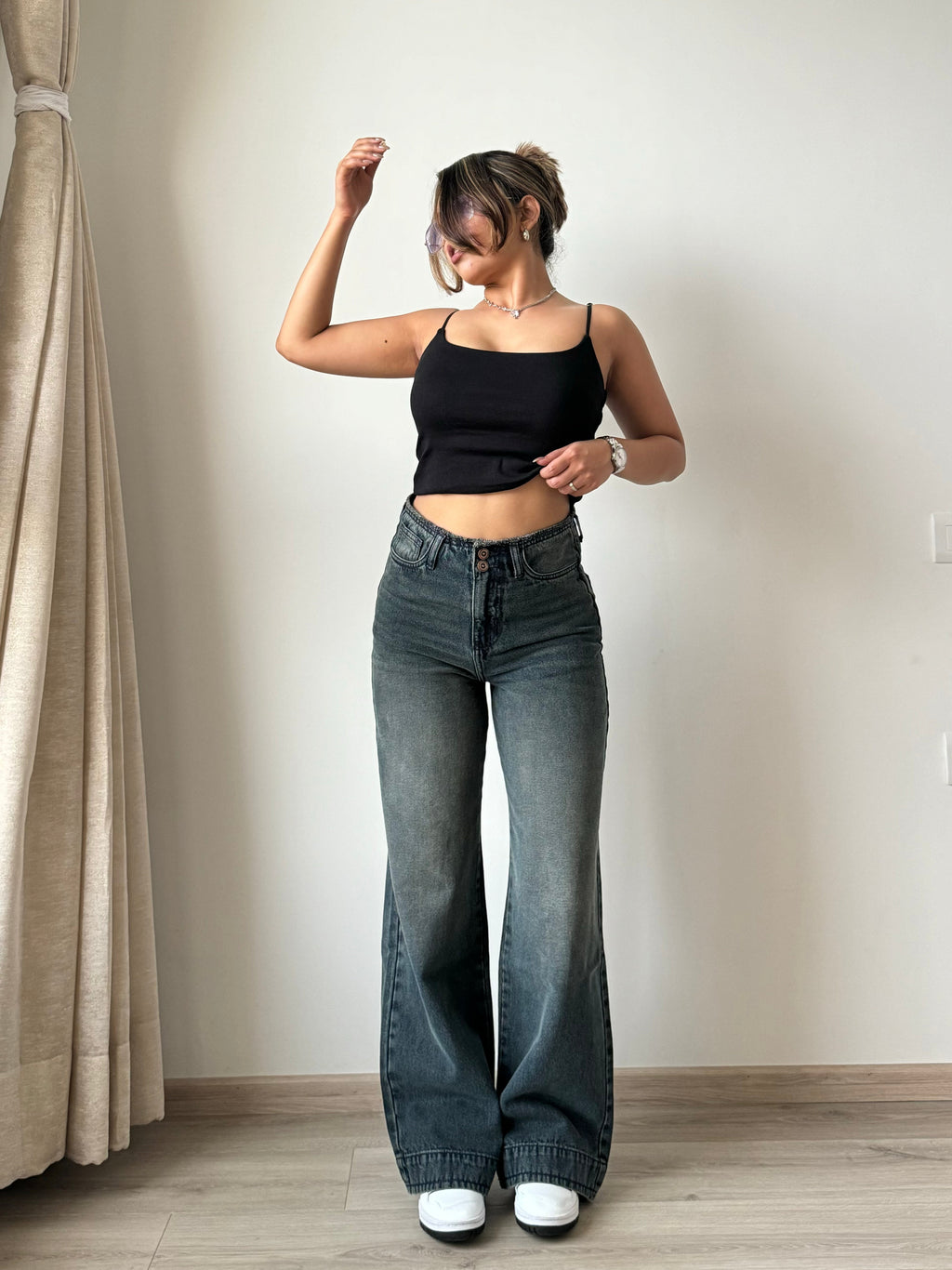 Grunge Edge Double Button High-Waisted Denim — image 3