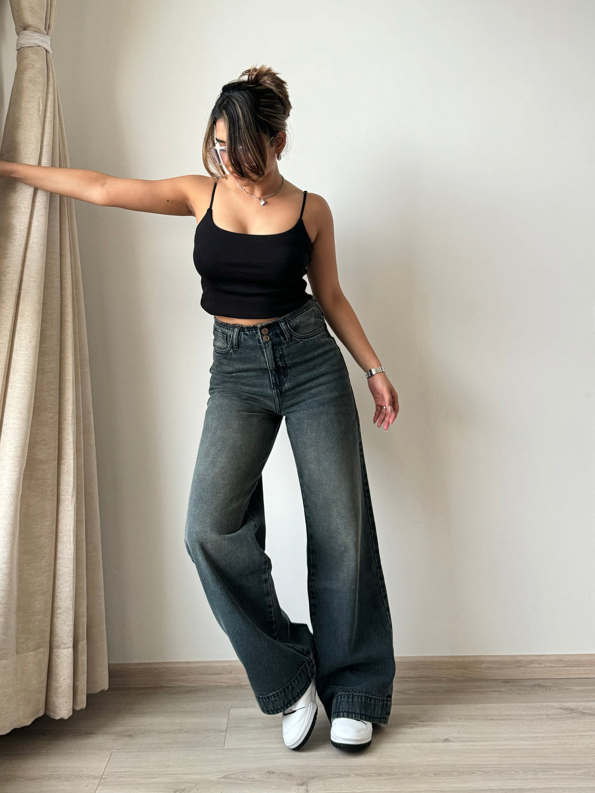 Grunge Edge Double Button High-Waisted Denim — image 4