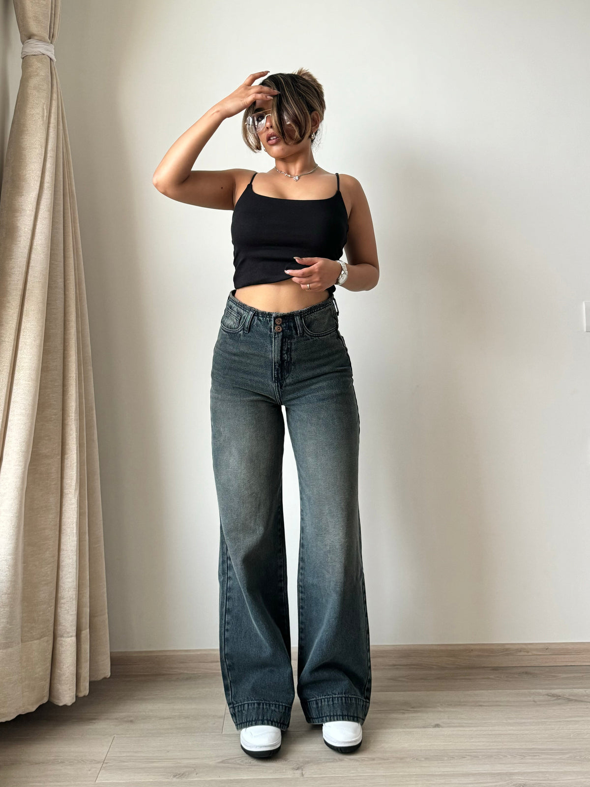 Grunge Edge Double Button High-Waisted Denim — image 6
