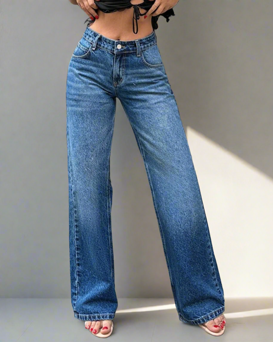 Mid Blue Overcast Wash High Waist Wide Leg Jeans — image 1