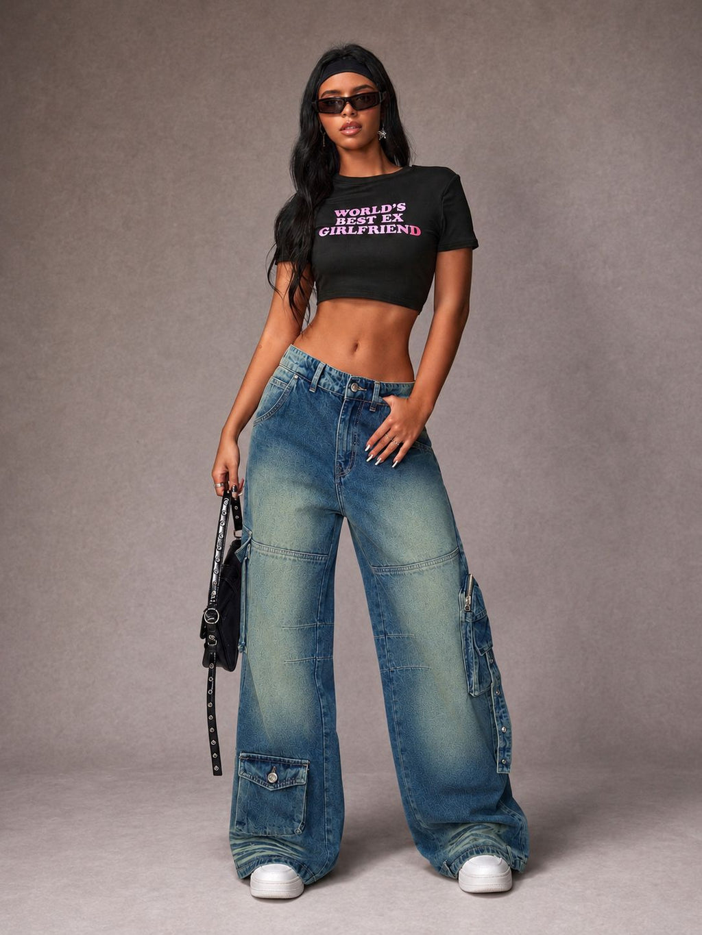 Navy Solar Wide Leg Cargo Jeans — image 1