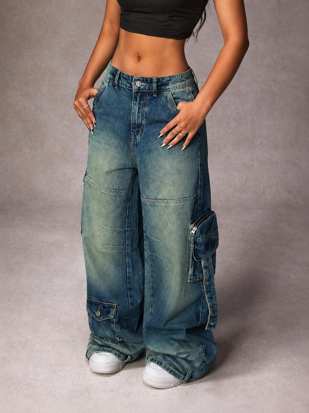 Navy Solar Wide Leg Cargo Jeans — image 2