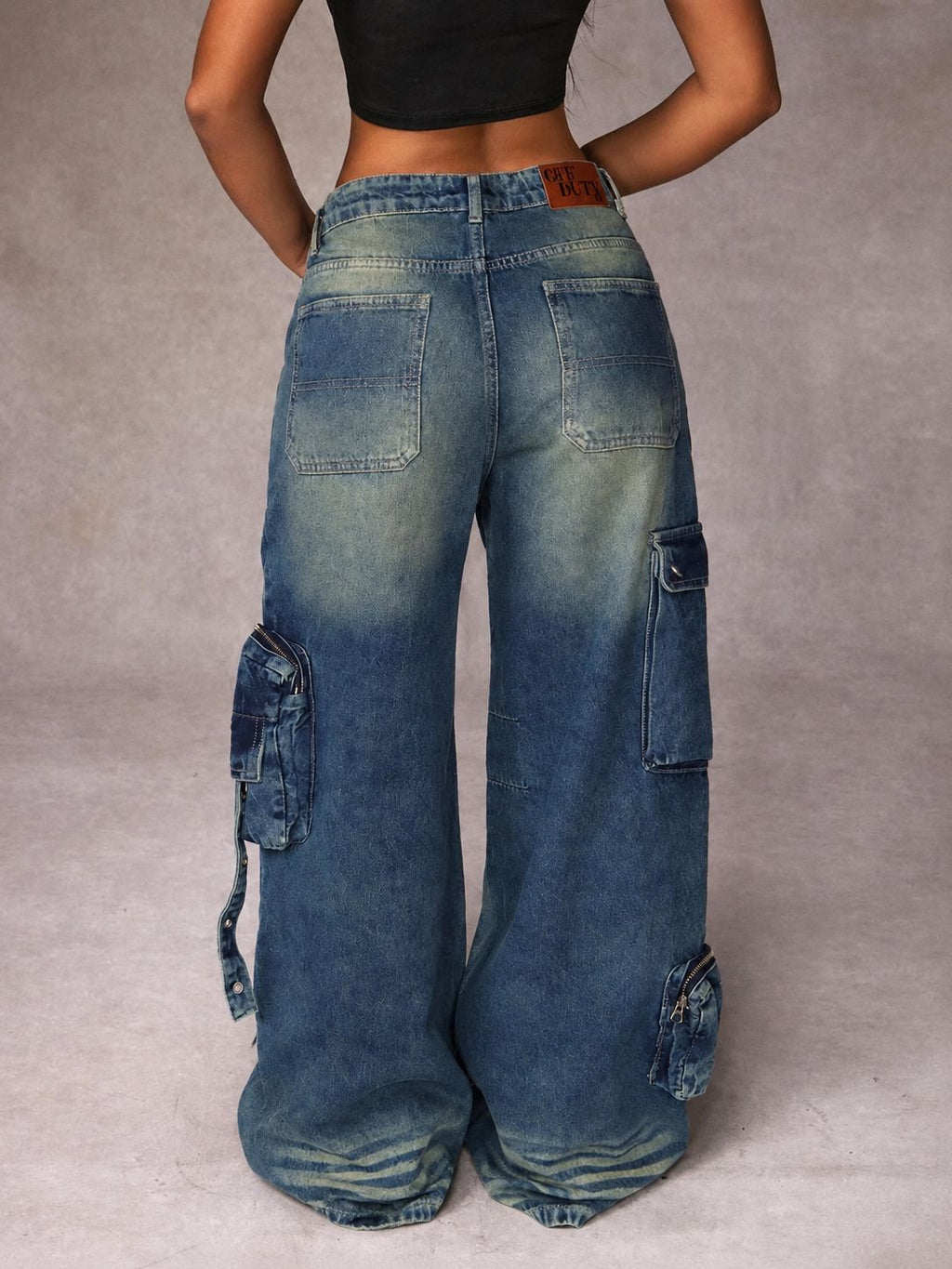 Navy Solar Wide Leg Cargo Jeans — image 3