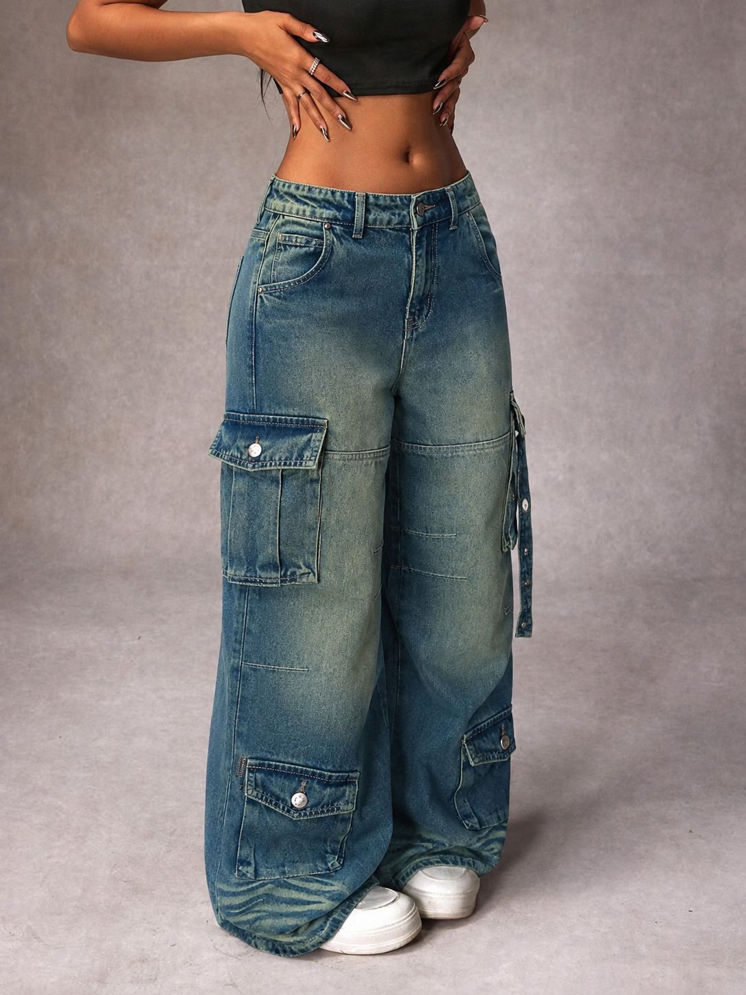 Navy Solar Wide Leg Cargo Jeans — image 4