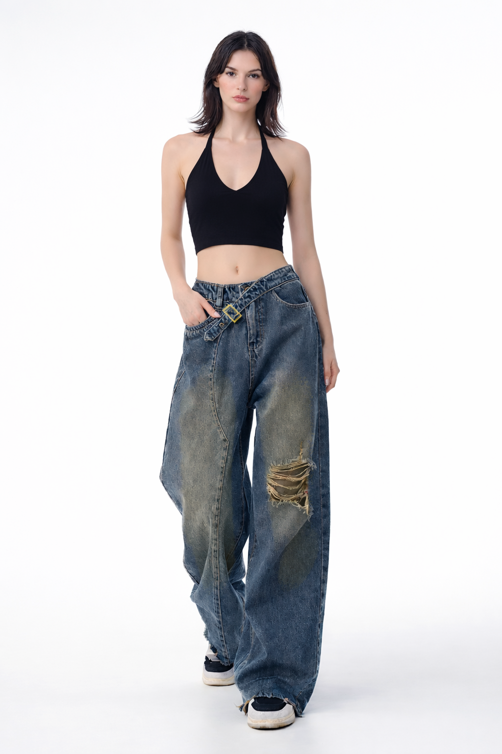 Off Beat Distressed Blue Baggy Jeans — image 1