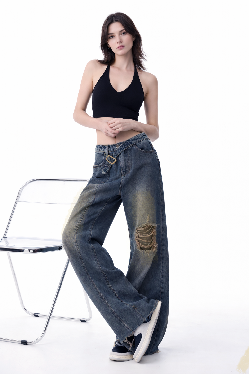 Off Beat Distressed Blue Baggy Jeans — image 2