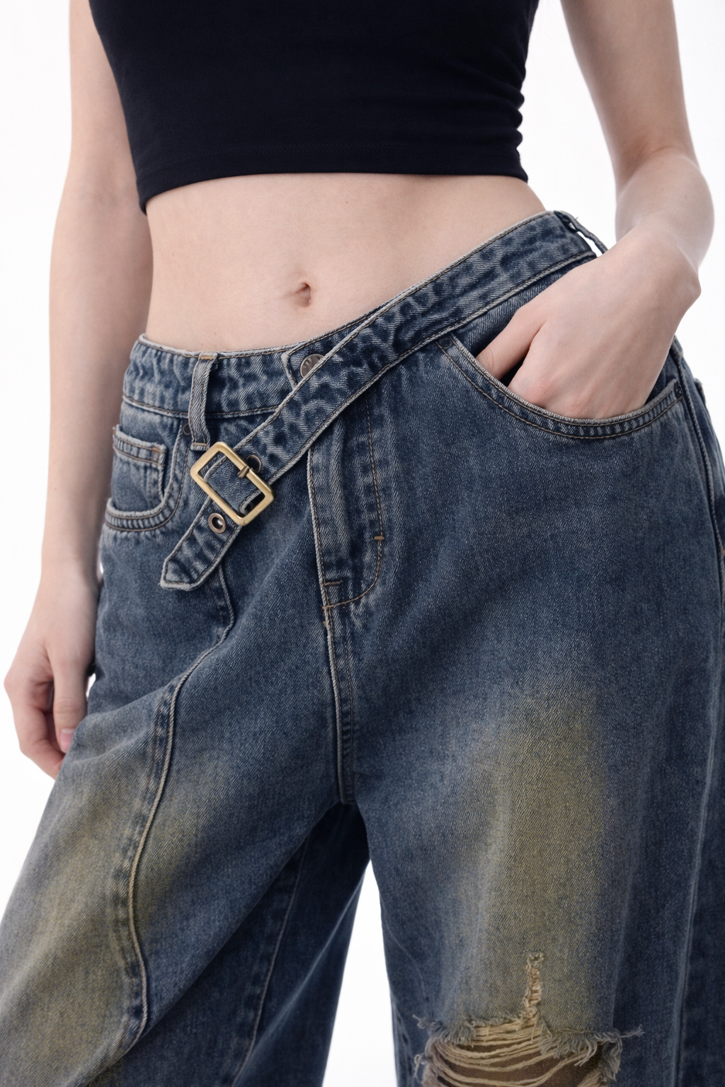 Off Beat Distressed Blue Baggy Jeans — image 3