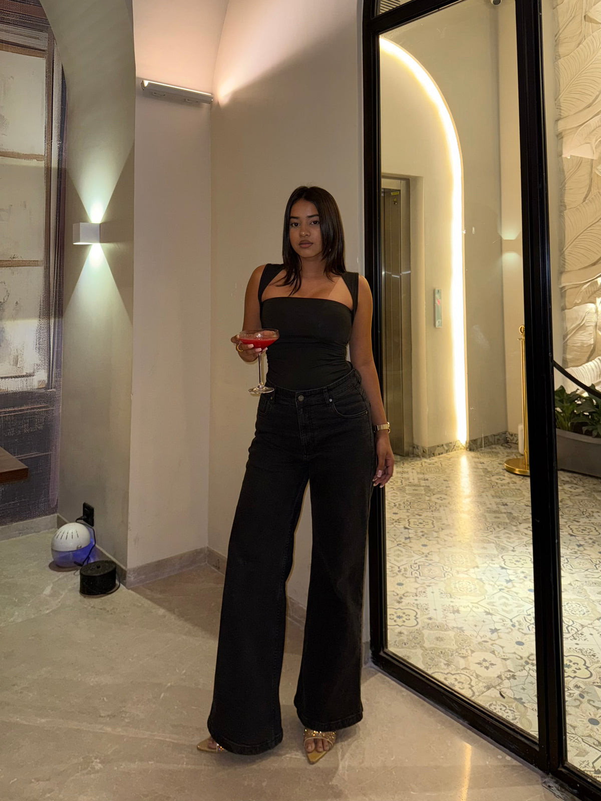 Onyx Black Stone Wash Wide Leg High Rise Jeans — image 1