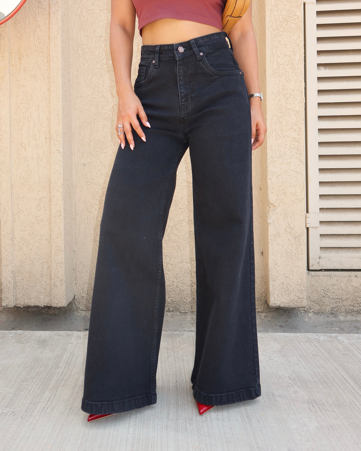 Onyx Black Stone Wash Wide Leg High Rise Jeans — image 3