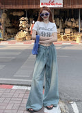 Sporty Glam Baggy Denim Joggers — image 1