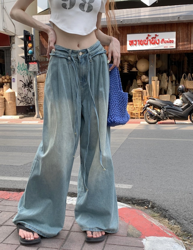 Sporty Glam Baggy Denim Joggers — image 2
