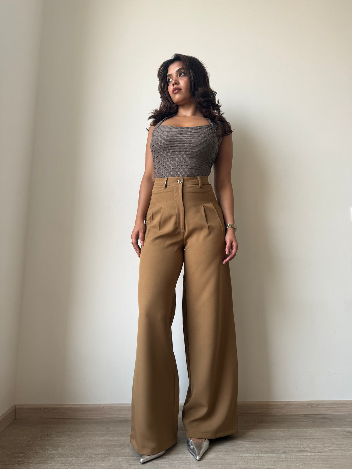 Ultimate Flow Wide Leg Pants in Oakwood — full-length view