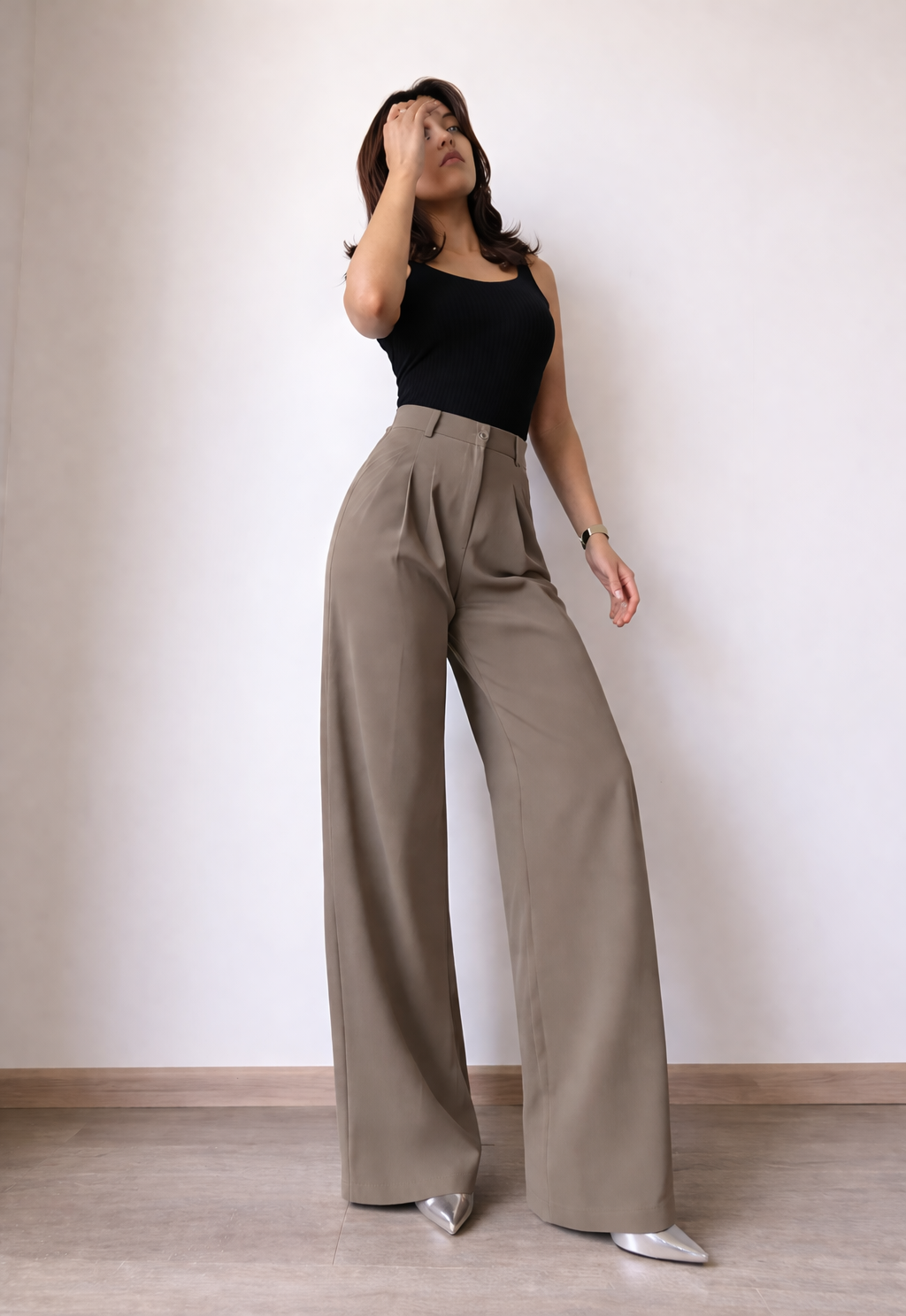 Ultimate Flow Wide Leg Pants in Sand — full-length view