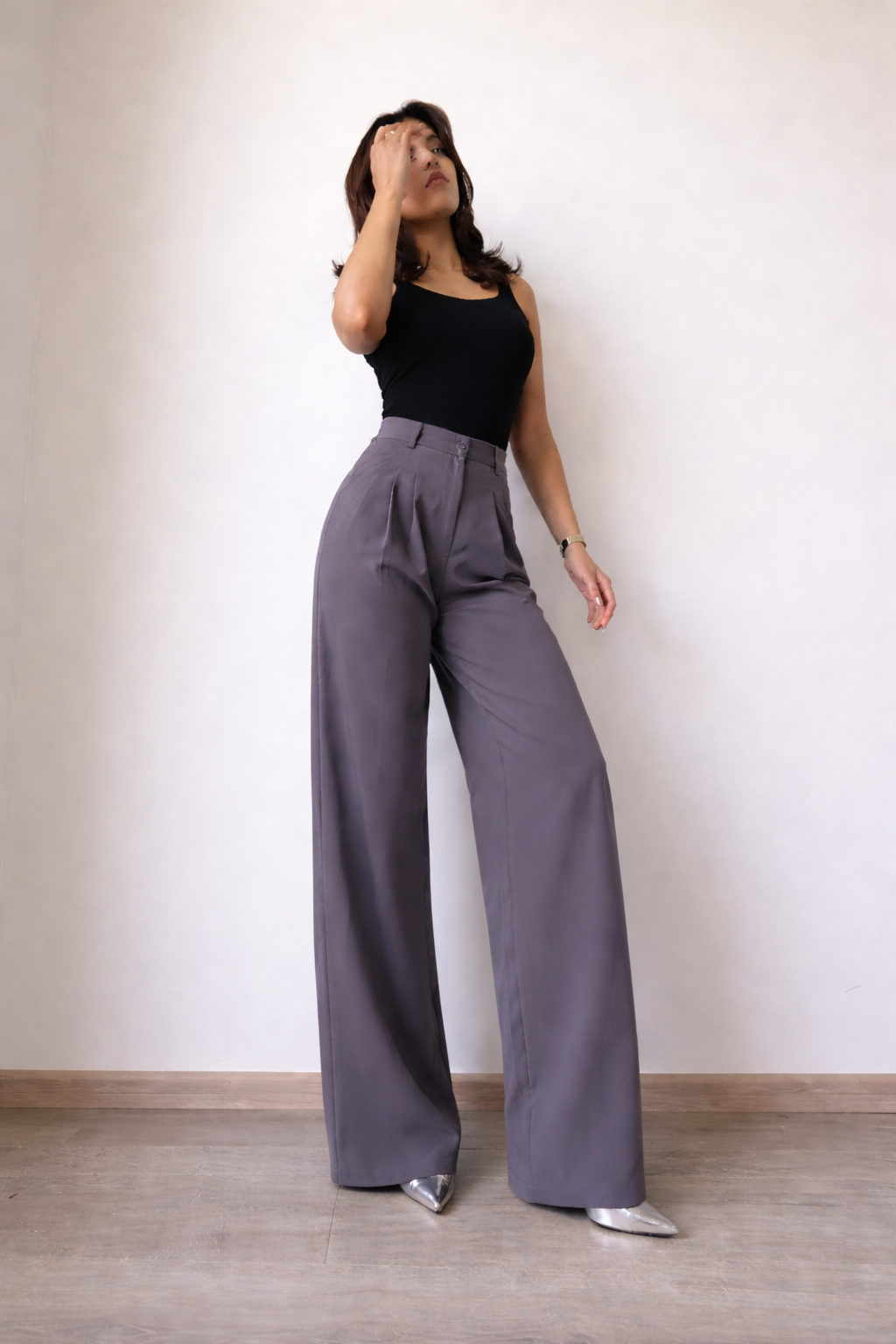 Ultimate Flow Wide Leg Pants in Grey — full-length view